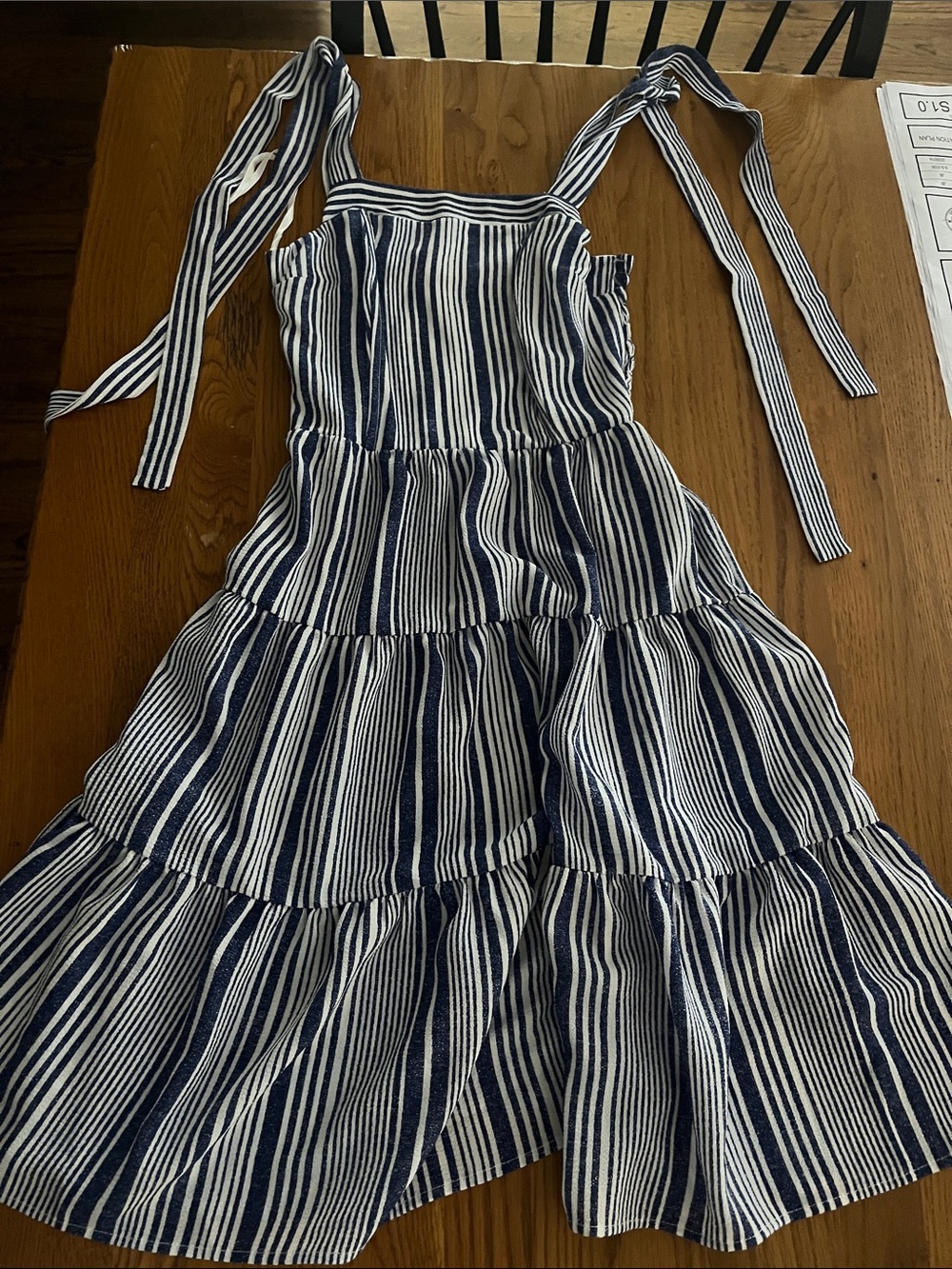 Navy and White Striped Tie-Shoulder Sundress